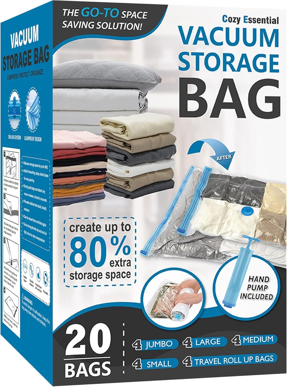 20 Pack Vacuum Storage Bags (Transparent) 11.8"L x 6.5"W x 7.87"H